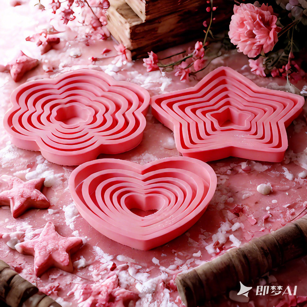 Kitchen Baking Items - 1set/3sets Pink Heart Star Flower Cookie