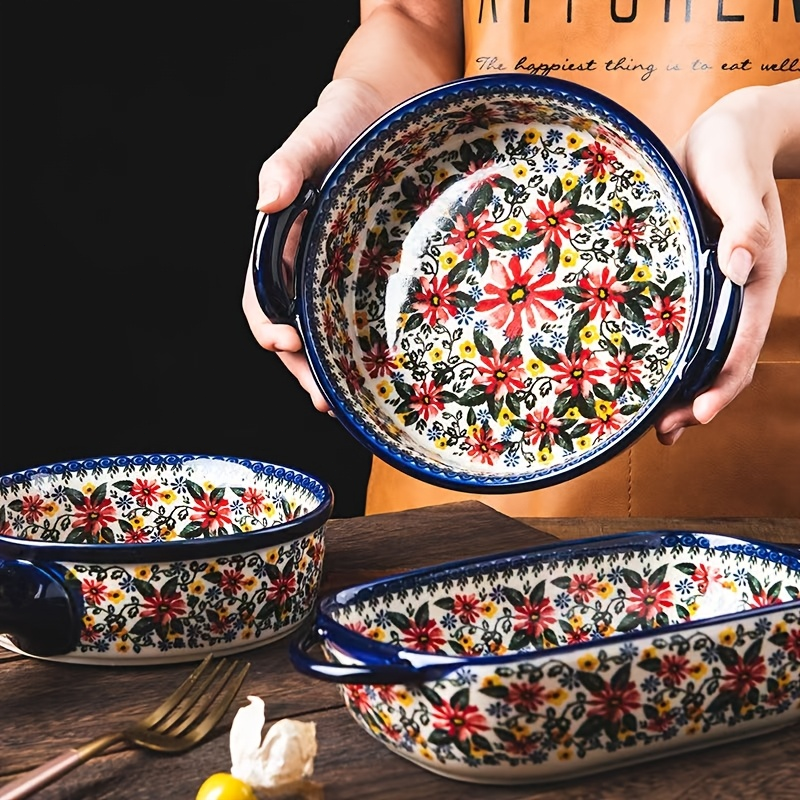 Kitchen Baking Must Haves - 1pc,Floral ceramic baking tray, tray with