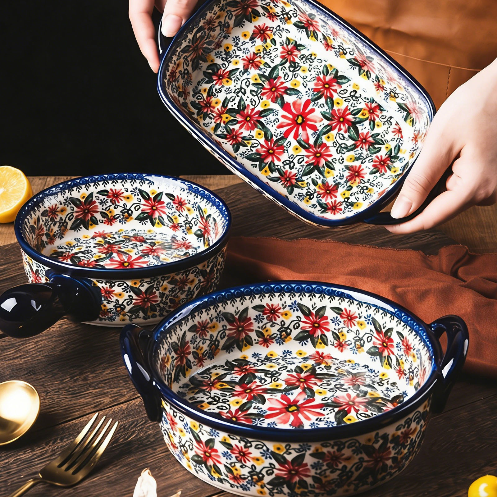 1pc,Floral ceramic baking tray - Kitchen Baking Must Haves recension och pris